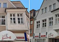 Vorher und Nachher einer Fassadenerneuerung (Foto: Stadt Beckum)