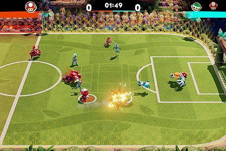 Fünf Spieler pro Team, 3 bis 10 Minuten Spielzeit: «Mario Strikers: Battle League Football» ist ein hektischer Spaß.